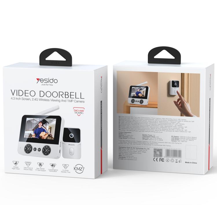 Yesido KM27 4.3 inch TFT Screen 2.4G Wireless Video Intercom Doorbell