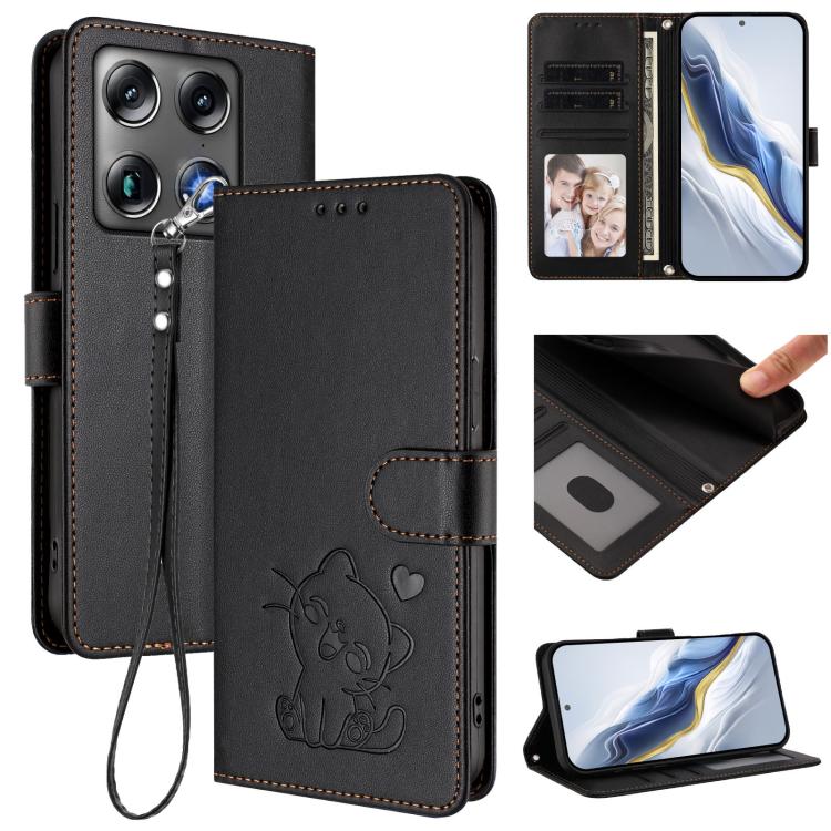 Embossed Heart Cat Leather Phone Case with Hand Strap, For Motorola Moto G Max / G87 / G77 / G67, For Motorola Moto G47 5G / G37 / G37 Power 5G, For Motorola Edge 70 Pro 5G, For Motorola Moto X70 Air Pro / Signature 5G