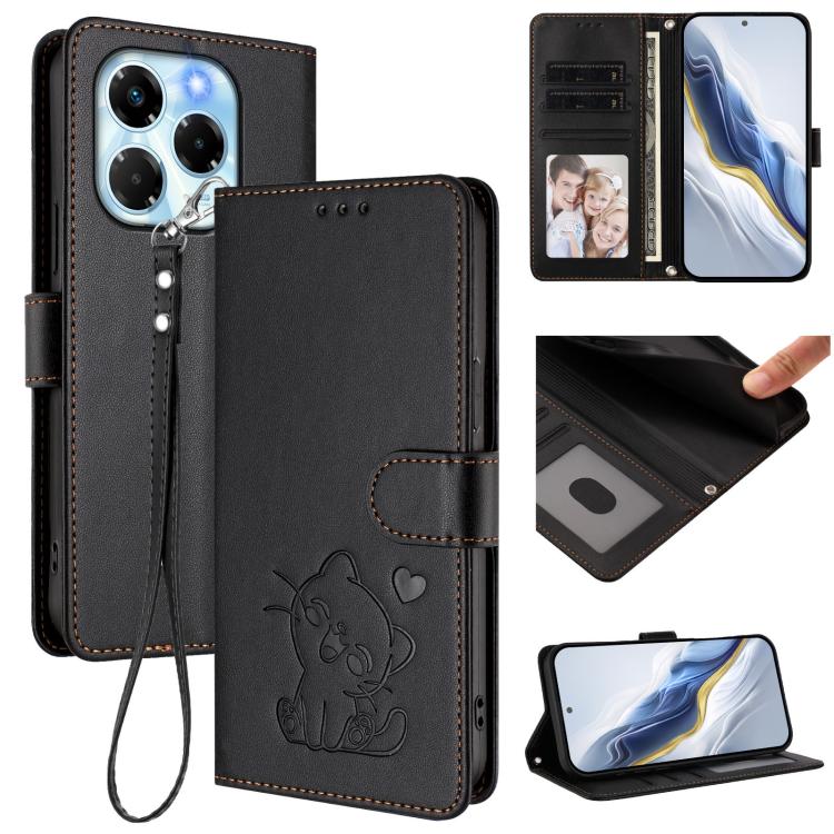 Embossed Heart Cat Leather Phone Case with Hand Strap, For Infinix Hot 50 4G, For Infinix Hot 50 5G, For Infinix Zero 40 4G / 5G, For Infinix Note 40X 5G