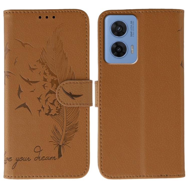 Feather Pattern Litchi Texture Leather Phone Case, For Motorola Edge 60 Neo 5G, For Motorola G96 5G