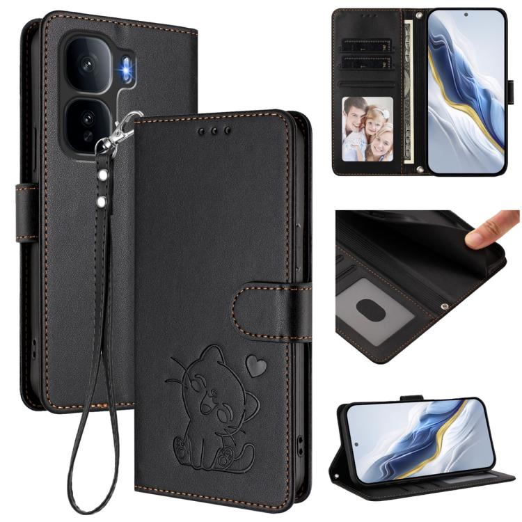 Embossed Heart Cat Leather Phone Case with Hand Strap, For vivo X300 Ultra, For vivo V60 Lite 5G Global, For vivo Y400 5G, For vivo iQOO Neo 10+ 5G