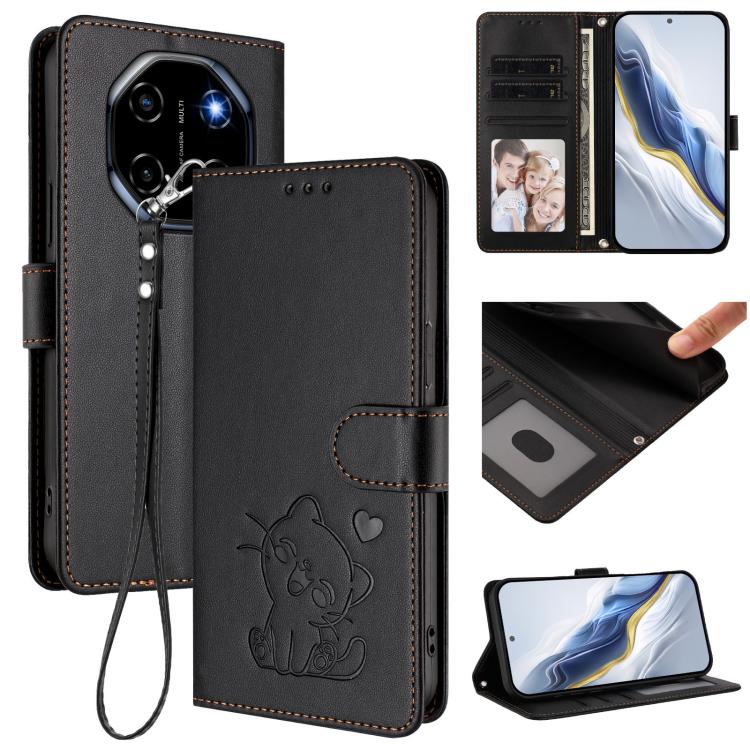 Embossed Heart Cat Leather Phone Case with Hand Strap, For Blackview Wave 7C, For Blackview Wave 10, For Blackview Oscal Flat 2 / 2C, For Blackview SHARK 6