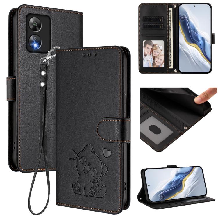 Embossed Heart Cat Leather Phone Case with Hand Strap, For Boost Mobile Summit 5G 2024, For Boost Mobile Celero 5G 2024 / 3 5G, For Boost Mobile Celero 5G SC / SN339D