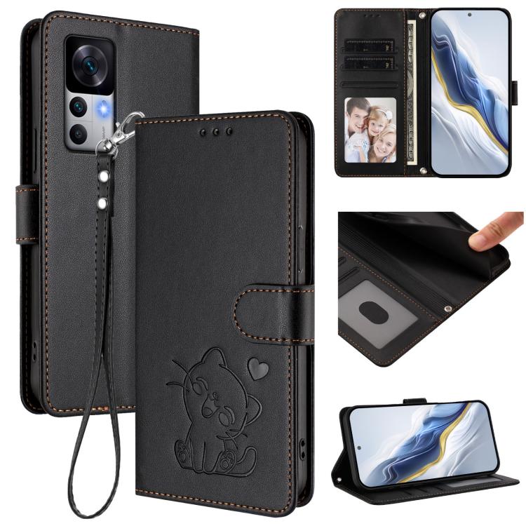 Embossed Heart Cat Leather Phone Case with Hand Strap, For Redmi Note 12 Pro Speed / Note 12 Pro 5G, For Redmi Note 12 5G India / Xiaomi Poco X5, For Redmi 10 5G / 10 Prime+ 5G India, For Redmi K50 Ultra / Xiaomi 12T / 12T Pro