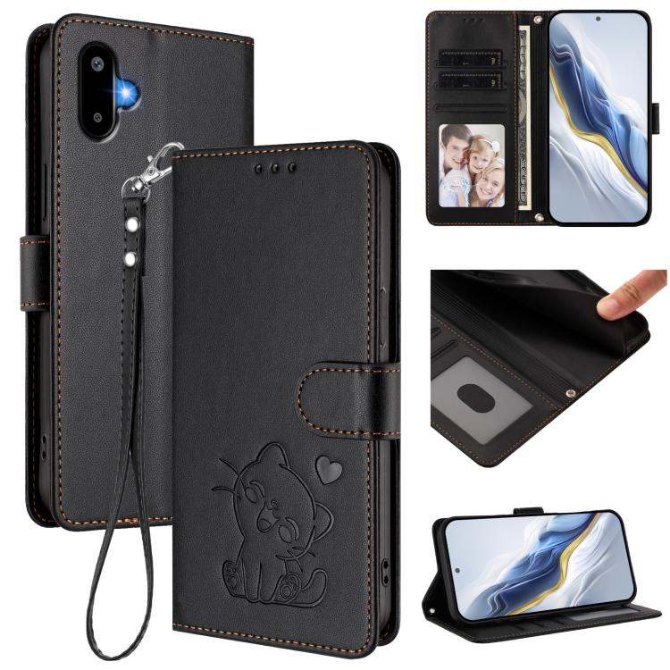 Embossed Heart Cat Leather Phone Case with Hand Strap, For Samsung Galaxy M36 5G, For Samsung Galaxy M56 5G, For Samsung Galaxy M16 5G / F16 5G, For Samsung Galaxy M06 5G / F06 5G
