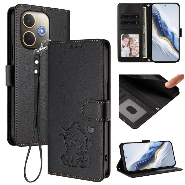 Embossed Heart Cat Leather Phone Case with Hand Strap, For OPPO Find X8s+ 5G, For OPPO Find X8s 5G, For OPPO Find X8 Ultra 5G, For OPPO A5 Pro 5G / 4G Global