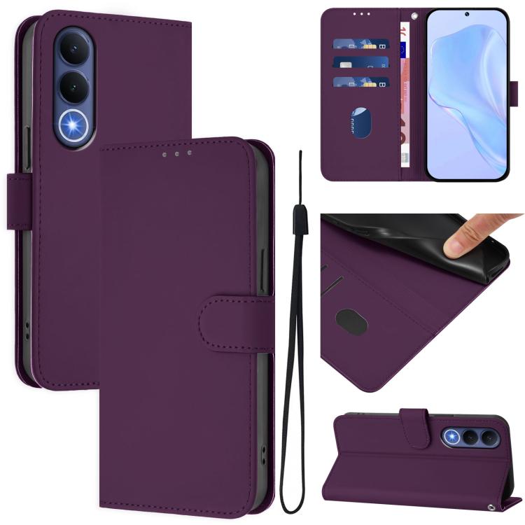 Skin Feel Solid Color Leather Phone Case with Lanyard, For vivo Y21 5G 2026 Global / Y05 4G, For vivo V70 FE 5G
