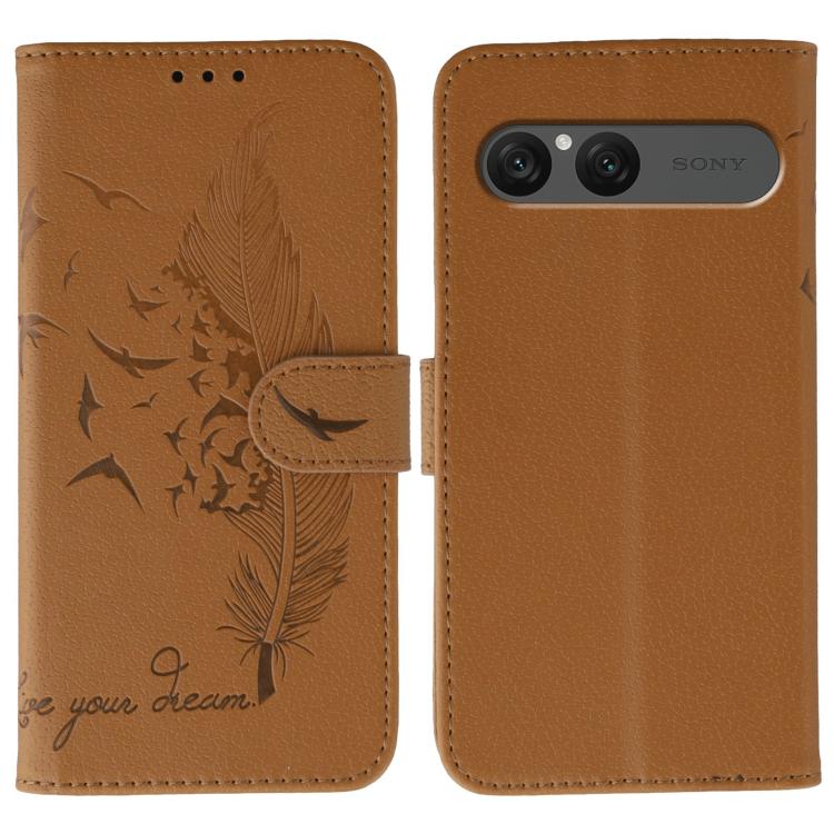 Feather Pattern Litchi Texture Leather Phone Case, For Sony Xperia 10 VII