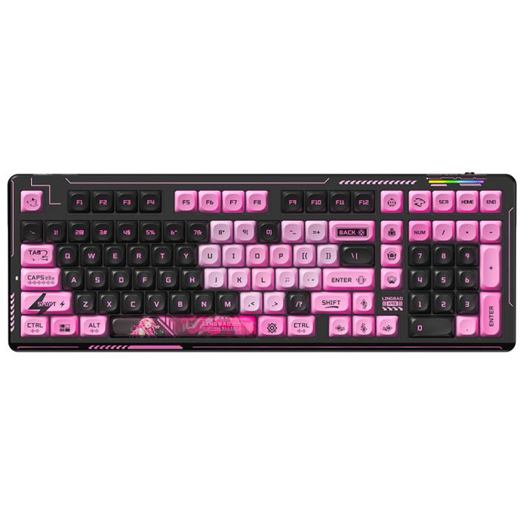 LINGBAO K98 101 Keys Triple-mode Wireless Game Keyboard, Black Pink-Flower Field Axis, Black Red-Red Rabbit Axis, Blackberry Powder-Red Rabbit Axis Pro, Blackberry Powder-Glazed Tile Axis, White Purple-Flower Field Axis, Purple-Red Rabbit Axis Pro