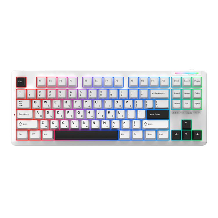 LINGBAO K87 Tri-Mode Hot Swap Mechanical Keyboard, Black-Gray Wood Axis, Black White-Gray Wood Axis
