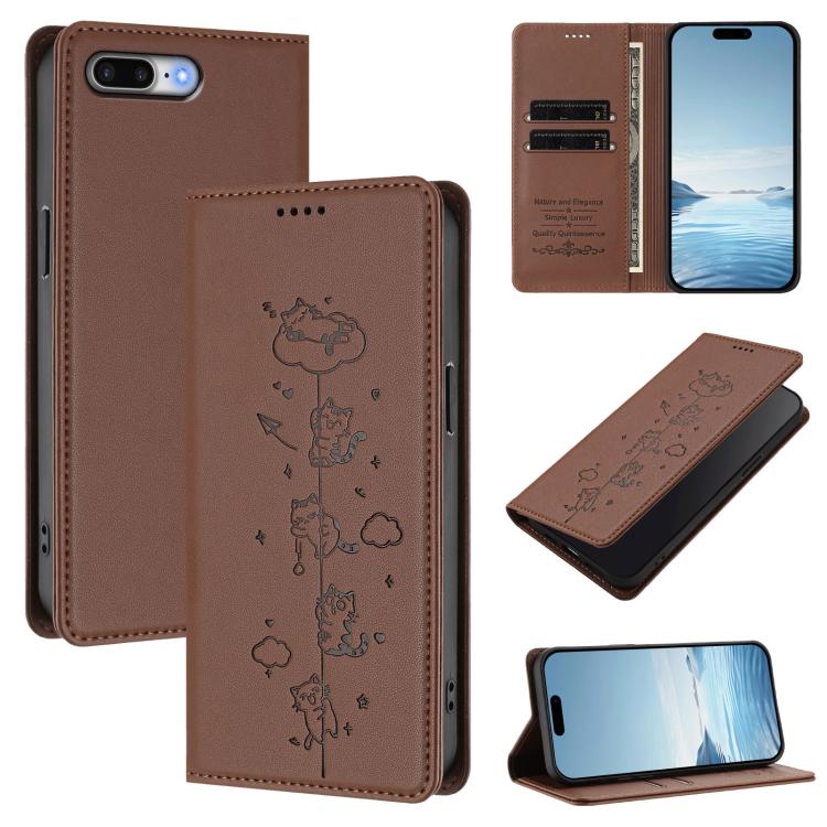 Cute Cats Embossed Magnetic RFID Vegan Leather Phone Case, For iPhone X / XS, For iPhone XR, For iPhone XS Max, For iPhone 8 Plus / 7 Plus