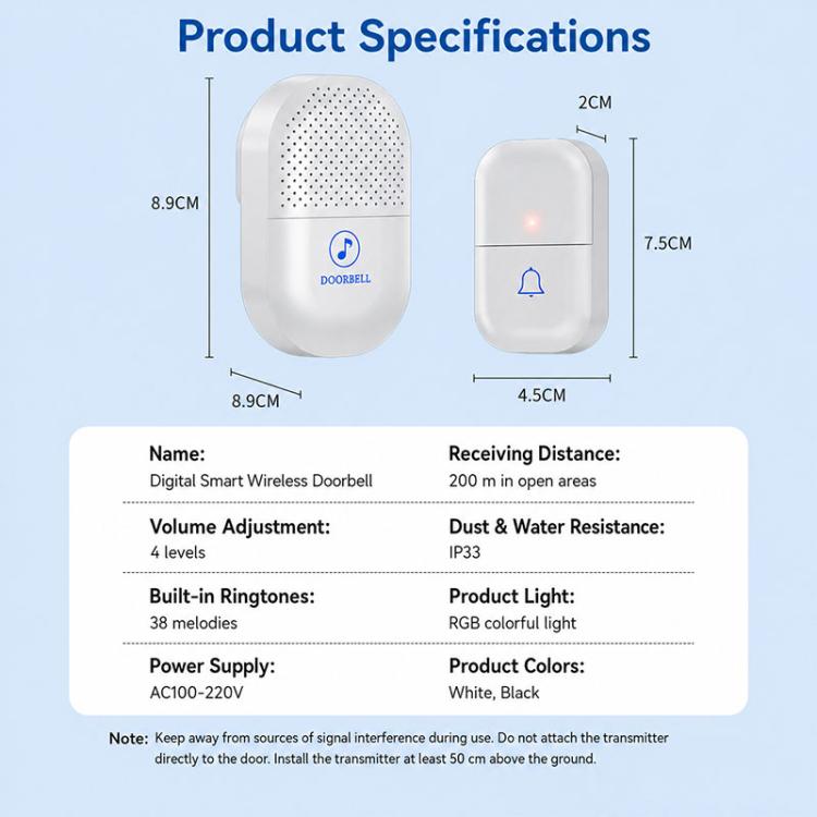 XY-802 Smart Home Wireless Doorbell 433Hz Elderly Wireless Elderly and Patients Emergency Call Button, US Plug, EU Plug