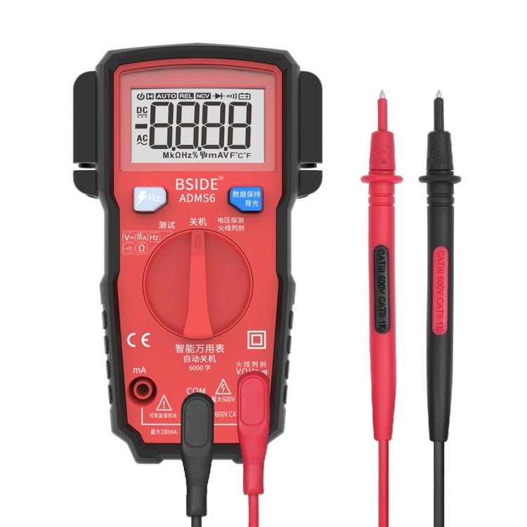 BSIDE ADMS6 High-precision Fully Automatic Small Digital Intelligent Multimeter with HD Digital Display & Shockproof Cover, Support Function Range Switch & Double-sided Pen Holder