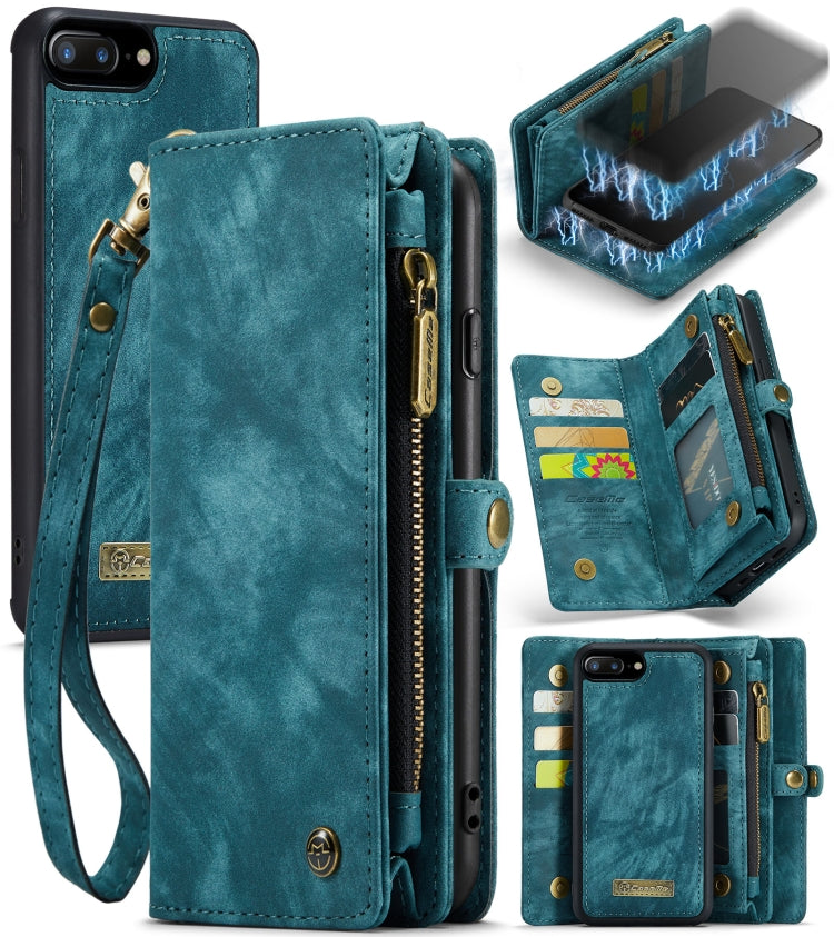 CaseMe for iPhone 8 Plus & 7 Plus Multifunctional Leather Billfold with Detachable Magnetic PC Back Protective Case & Holder & 11 Card Slots & 3 Cash Slots & 1 Zipper Wallet & 2 Photo Frames & 3 Magnetic Clasps, For 8P & 7P