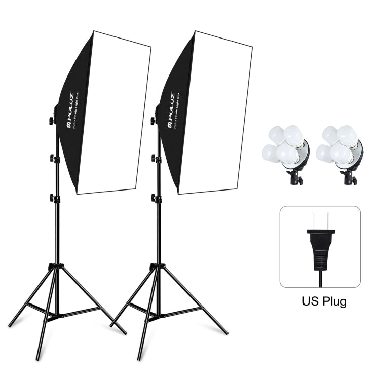 PULUZ Softbox Lighting Kit 2 PCS 50x70cm Professional Photo Studio Photography Light Equipment with 8 x E27 20W E27 Socket Bulb Photography Lighting Kit for Filming Portrait Shooting / Fashion Advertising Photography, 2 PCS 4 x Bulb Kit US Plug