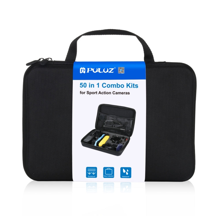 PULUZ 50 in 1 Accessories Total Ultimate Combo Kits with EVA Case (Chest Strap + Suction Cup Mount + 3-Way Pivot Arms + J-Hook Buckle + Wrist Strap + Helmet Strap + Extendable Monopod + Surface Mounts + Tripod Adapters + Storage Bag + Handlebar Mount) ...