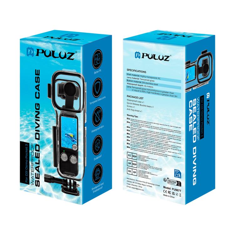 For DJI Osmo Pocket 3 PULUZ 45m Underwater Waterproof Housing Diving Case, Waterproof Case (Transparent)