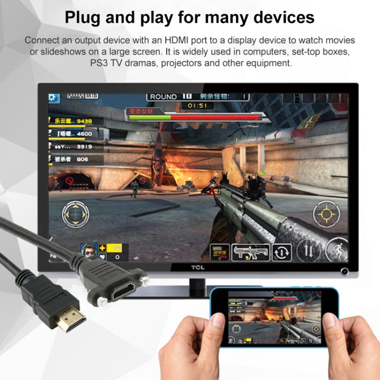 1.5m High Speed HDMI 19 Pin Male to HDMI 19 Pin Female Connector Adapter Cable, HDMI AM to AF with Ear Hole (1.5m)