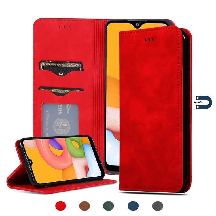 Retro Skin Feel Business Magnetic Horizontal Flip Leather Case, For Samsung Galaxy A01 (EU), For Samsung Galaxy A11 (US), For Samsung Galaxy A21 (EU), For Samsung Galaxy A31, For Samsung Galaxy A41 (EU), For Samsung Galaxy A51 5G