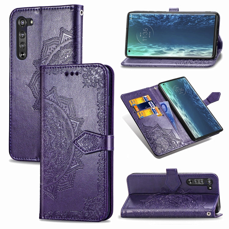 Mandala Flower Embossed Horizontal Flip Leather Case with Bracket / Card Slot / Wallet / Lanyard, For Motorola One Fusion Plus, For Motorola Edge