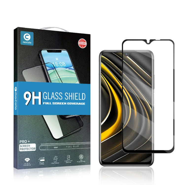 For Xiaomi Mi Poco M3 mocolo 0.33mm 9H 2.5D Full Glue Tempered Glass Film, For Xiaomi Mi Poco M3