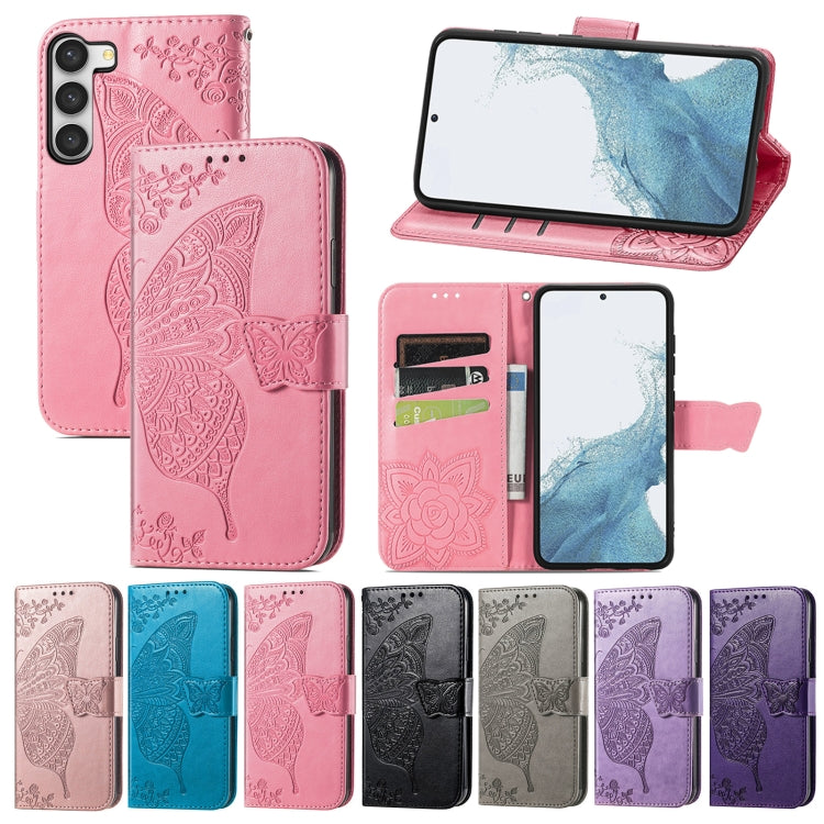 Butterfly Love Flower Embossed Leather Phone Case, For Samsung Galaxy S23 5G, For Samsung Galaxy S23+ 5G, For Samsung Galaxy S23 Ultra 5G, For vivo V25