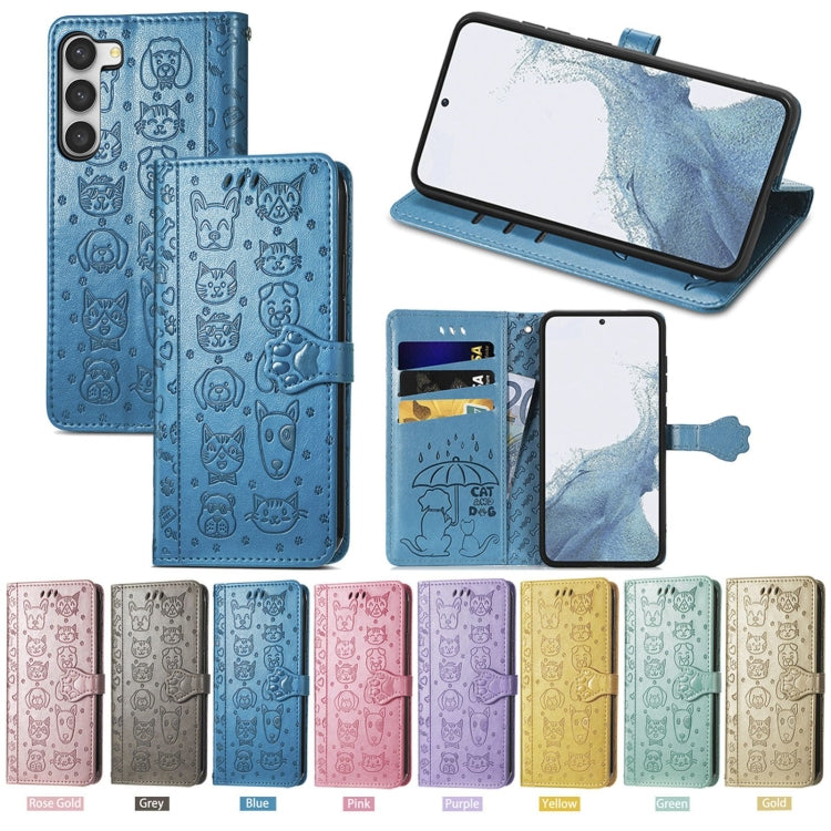 Cute Cat and Dog Embossed Leather Phone Case, For Samsung Galaxy S23 5G, For Samsung Galaxy S23+ 5G, For Samsung Galaxy S23 Ultra 5G, For vivo V25