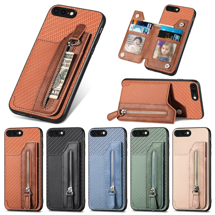 Carbon Fiber Horizontal Flip Zipper Wallet Phone Case, For iPhone SE 2022 / 2020 / 7 / 8, For iPhone 7 Plus / 8 Plus, For iPhone 6 / 6s, For iPhone 6 Plus / 6s Plus