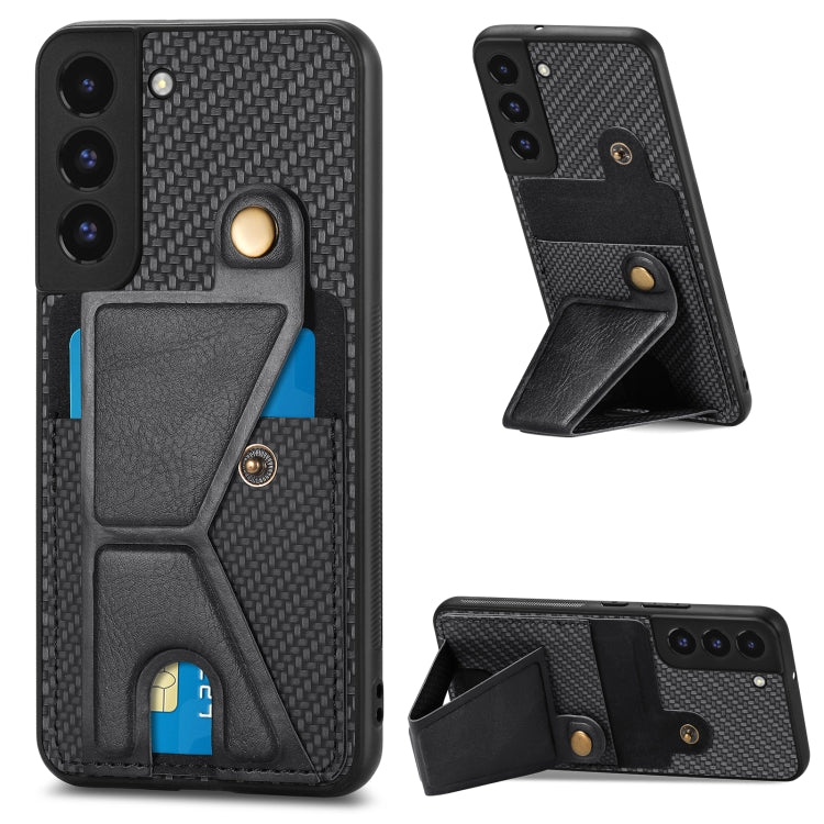 Carbon Fiber Wallet Flip Card K-shaped Holder Phone Case, For Samsung Galaxy S22 5G, For Samsung Galaxy S22+ 5G, For Samsung Galaxy S22 Ultra 5G, For Samsung Galaxy S21 5G, For Samsung Galaxy S21+ 5G, For Samsung Galaxy S21 Ultra 5G
