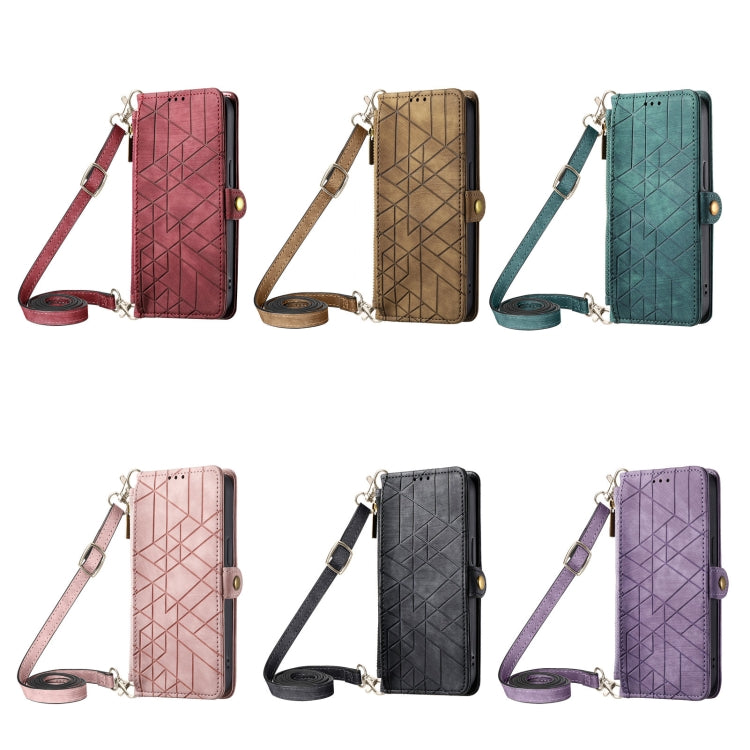 Geometric Zipper Wallet Side Buckle Leather Phone Case with Crossbody Lanyard, For iPhone 15 Pro Max, For iPhone 15 Pro, For iPhone 15 Plus, For iPhone 15, For iPhone 14 Plus, For iPhone 14, For iPhone 14 Pro, For iPhone 14 Pro Max