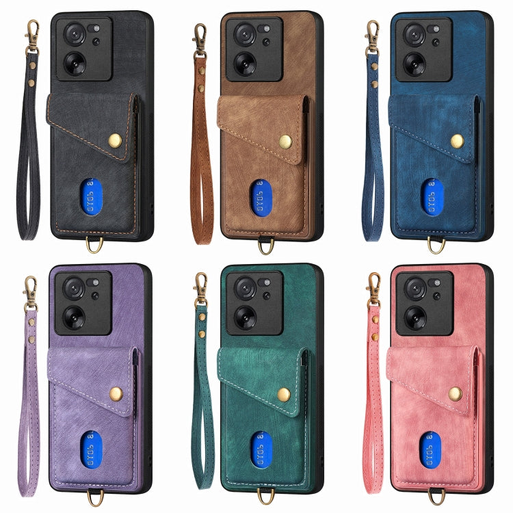 Retro Card Wallet Fold Leather Phone Case with Strap, For Xiaomi 14 Pro, For Xiaomi 14, For Xiaomi Redmi Note 13 5G, For Xiaomi Redmi Note 13 Pro+, For Xiaomi Redmi Note 13 Pro 5G, For Xiaomi 13T / 13T Pro