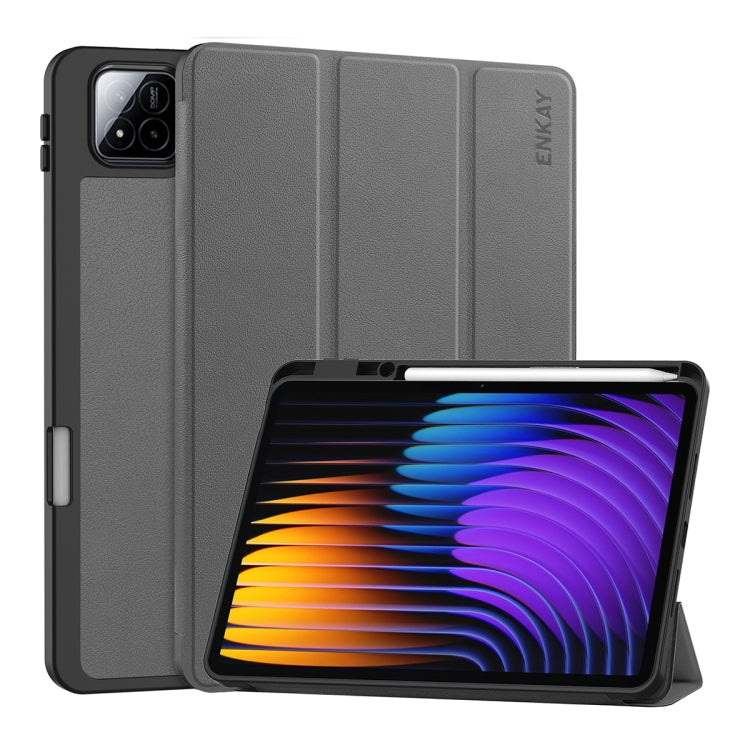 ENKAY Tri-fold Custer Texture TPU Leather Smart Tablet Case with Pen Slot, For Xiaomi Redmi K Pad 2 8.8 2026, For Xiaomi Pad 7 / 7 Pro 11.2