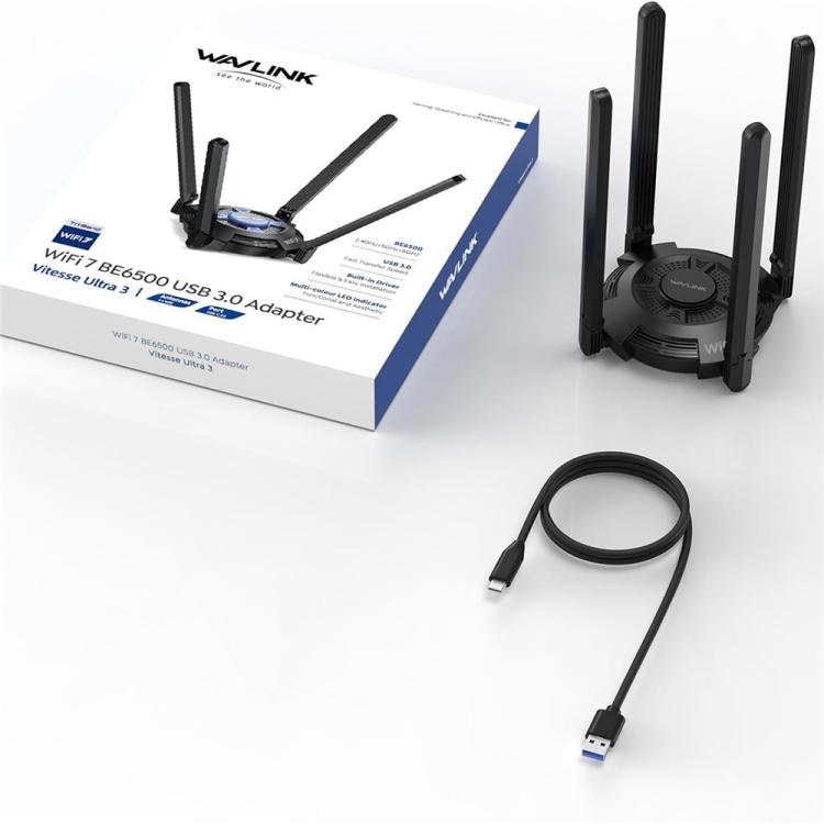 WAVLINK WN695BE2 BE6500 Tri-Band 2.4GHz / 5GHz / 6GHz High Gain Antennas USB 3.0 WiFi 7 Adapter, WN695BE2