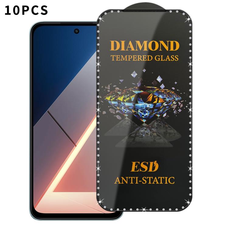 10pcs Full-Screen Diamond-Studded Silkscreen High-Definition Anti-Static Tempered Glass Film, For Xiaomi Poco M7, For Xiaomi Poco C75, For Xiaomi Poco M6 Pro 4G, For Xiaomi Poco C65, For Xiaomi Poco F5 Pro, For Xiaomi Poco C51, For Xiaomi Poco C50