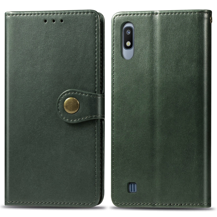 Retro Solid Color Leather Buckle Mobile Phone Protection Leather Case with Photo Frame & Card Slot & Wallet & Bracket Function for Galaxy A10, For Galaxy A10