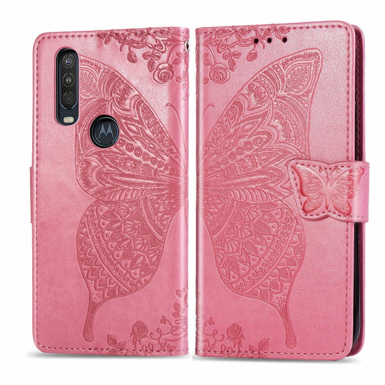For Motorola One Action Butterfly Love Flower Embossed Horizontal Flip Leather Case with Bracket Lanyard Card Slot Wallet, For Motorola One Action