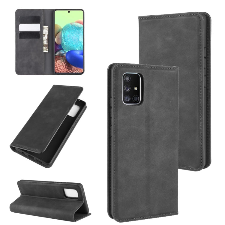 For Galaxy A71 5G Retro-skin Business Magnetic Suction Leather Case with Holder & Card Slots & Wallet, For Galaxy A71 5G