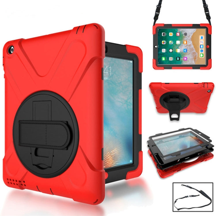 360 Degree Rotation Silicone Protective Cover with Holder and Hand Strap and Long Strap, for iPad 9.7 (2017) & (2018), for iPad Pro 9.7, for iPad 6 / iPad Air 2, for iPad 5 / iPad Air, for iPad 2 / 3 / 4, for iPad mini 1 / 2 / 3, for iPad mini 4