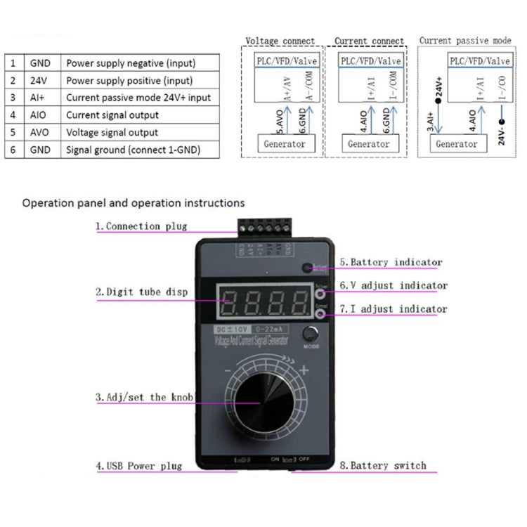 4-20mA 0-10V Signal Generator Adjustable Voltage Current Simulator, Without Battery