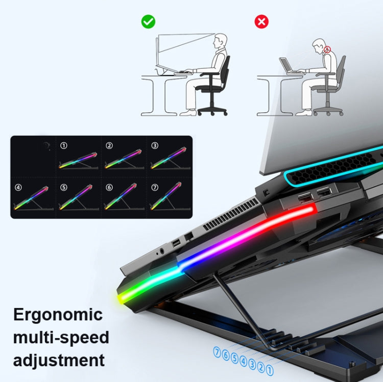 CoolCold Five Fans 2 USB Ports Laptop Cooler Gaming Notebook Cool Stand,Version:, Touch Symphony Blue