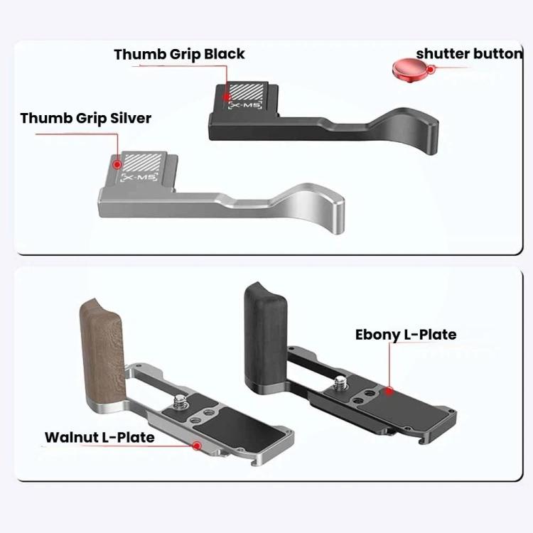 Camera Expansion Accessories Arca-Swiss Quick Release Metal Base, For Fujifilm X-M5 Ebony L-Plate, For Fujifilm X-M5 Walnut L-Plate, For Fujifilm X-M5 Thumb Grip Black, For Fujifilm X-M5 Thumb Grip Silver
