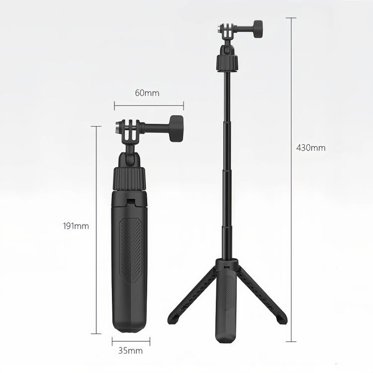 Adjustable 19-43cm Mini Handheld Selfie Stick Tripod with 360-degree Rotating Ball Head for Universal Action Cameras, 2-claw version