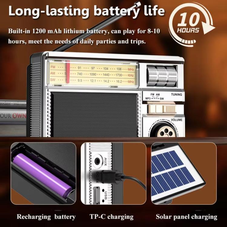 MD-979S Portable Solar Powered Bluetooth Speaker Multi-Function Outdoor Antenna Radio