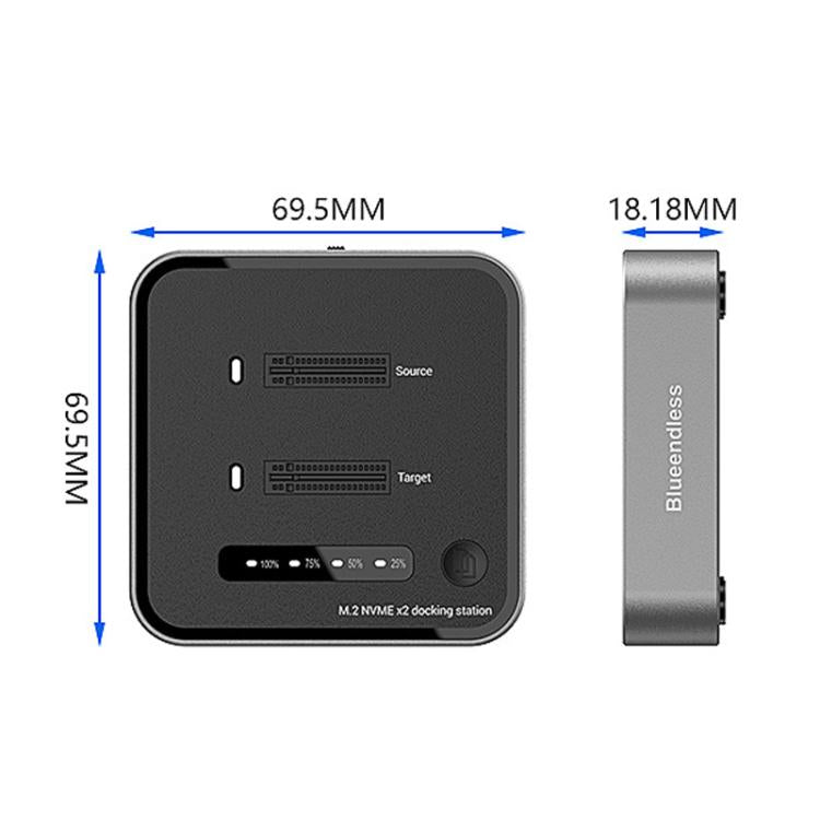 Blueendless SD08 Dual-Bay NVMe SSD Enclosure M.2 Offline Cloning Device 20Gbps High-Speed Solid-State Drive Case, US Plug, EU Plug, UK Plug