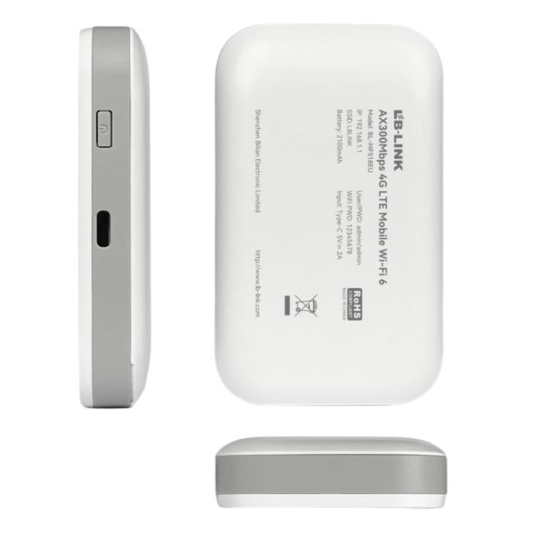 AX300Mbps 4G LTE Mobile Wi-Fi 6 SIM Card Outdoor European Edition Mobile WiFi With Battery, LB-LINK BL-MF518EU