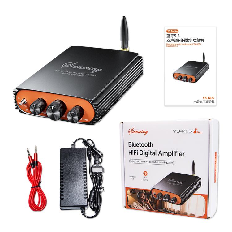 Sienwiny YS-KL5 Bluetooth 5.3 Dual-Channel TPA3255 Chip 600W High-Power HiFi Digital Amplifier, EU Plug, US Plug