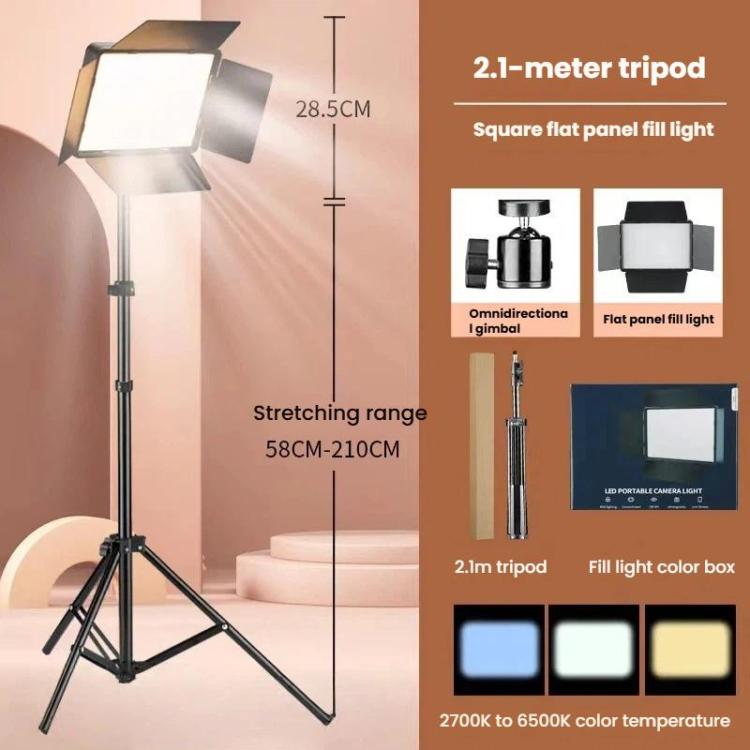 2700K-6500K 10-inch Square Flat Panel LED Light with 4-Leaf Barn Doors and 2.1m Tripod Stand for Photography/Video Studio, US Plug