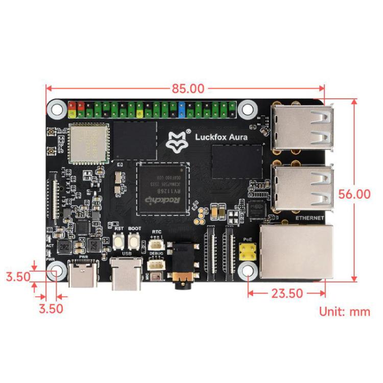 Luckfox Aura High-Performance Linux Development Board Rockchip RV1126B Quad-Core 1.6GHz Processor, RAM 2GB eMMC Flash 64GB, RAM 4GB No eMMC, RAM 4GB eMMC Flash 64GB
