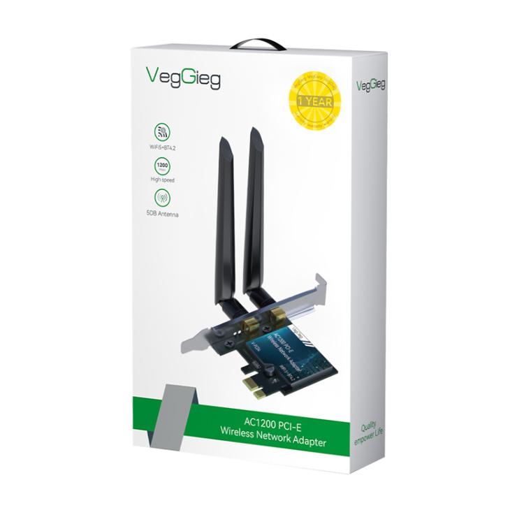 VegGieg 2 In 1 Desktop Gigabit PCIe Wireless Network Adapter, AC1200 PCI-E to WIFI 5 + Bluetooth 4.2/5dB
