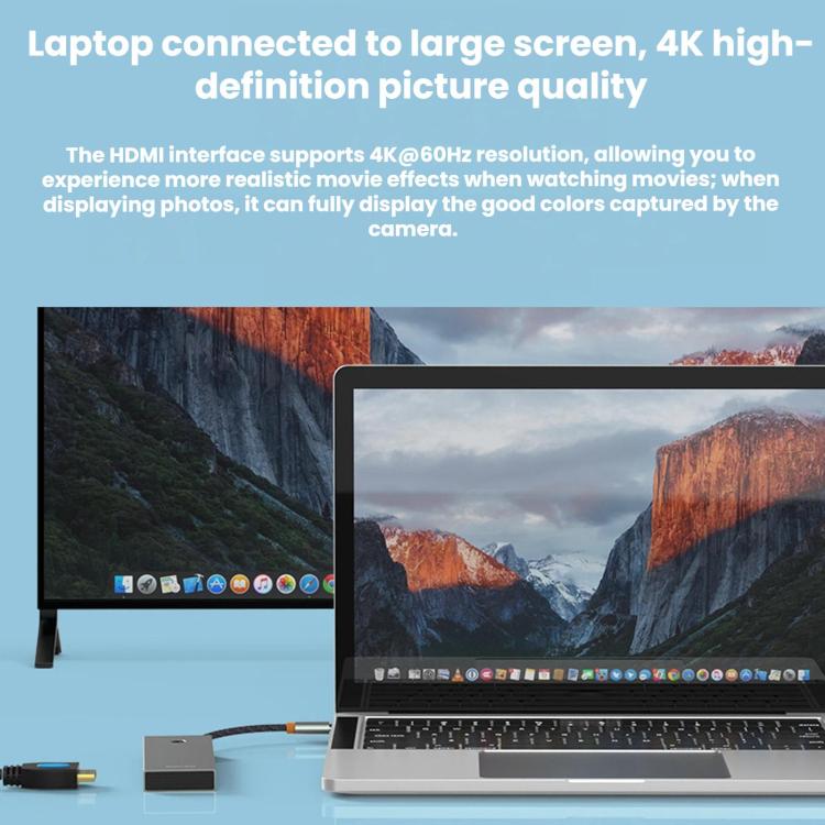 Blueendless Type-C Docking Station 4K 60Hz Screen Mirroring USB 3.0 Splitter, HDMI2.0+PD+USB3.0 x 3, HDMI 2.0 + PD + Gigabit Ethernet + 2 USB 3.0 ports